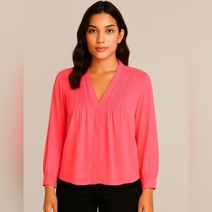 ❗FREE with Purchase❗ARK & CO Neon Orange Pink Pleated Sheer Flowy Sleeve Blouse
